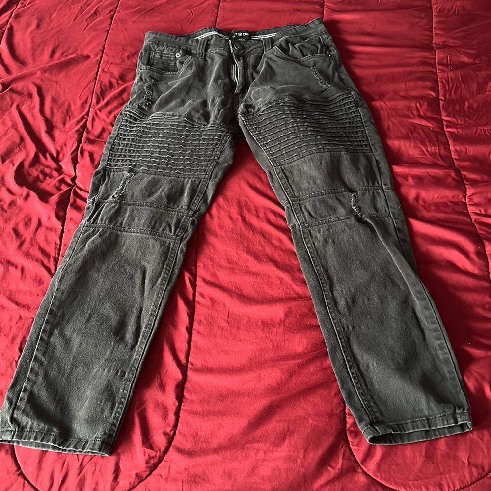 WT 02 black biker ribbed jeans ribbed size 33x30